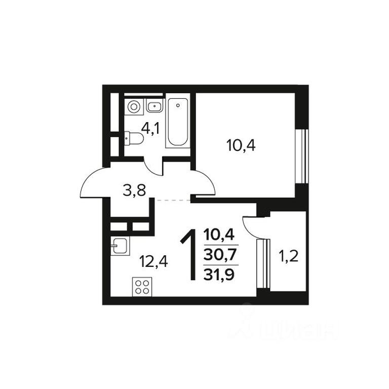 Apartment Sale, 31.9 sq. m. at Novye Vatutinki. Kvartal u vody, mikrorayon Zarechny, zhiloy rayon Novyye Vatutinki, Troitsk District, Moscow, Russia #1