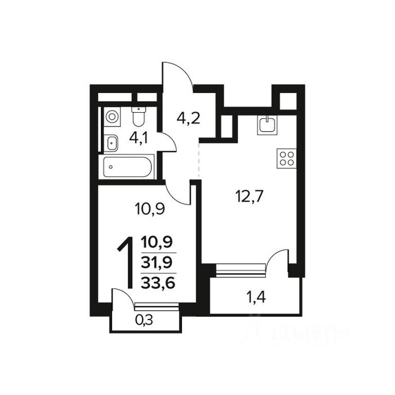 Apartment Sale, 33.6 sq. m. at Novye Vatutinki. Kvartal u vody, mikrorayon Zarechny, zhiloy rayon Novyye Vatutinki, Troitsk District, Moscow, Russia #1