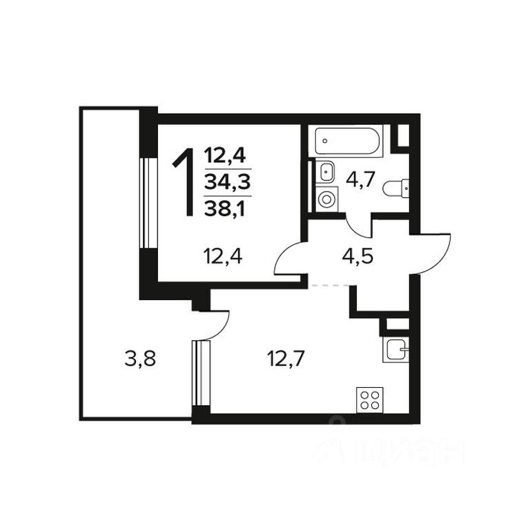 Apartment Sale, 38.1 sq. m. at Novye Vatutinki. Kvartal u vody, mikrorayon Zarechny, zhiloy rayon Novyye Vatutinki, Troitsk District, Moscow, Russia #1