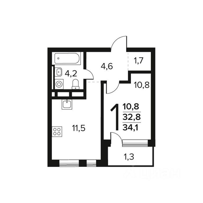 Apartment Sale, 34.1 sq. m. at Novye Vatutinki. Kvartal u vody, mikrorayon Zarechny, zhiloy rayon Novyye Vatutinki, Troitsk District, Moscow, Russia #1