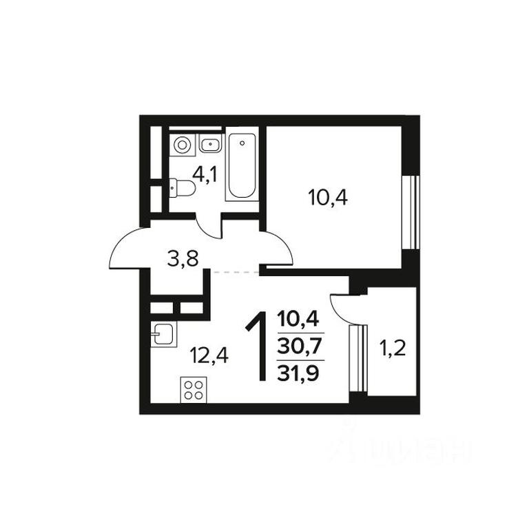 Apartment Sale, 31.9 sq. m. at Novye Vatutinki. Kvartal u vody, mikrorayon Zarechny, zhiloy rayon Novyye Vatutinki, Troitsk District, Moscow, Russia #1