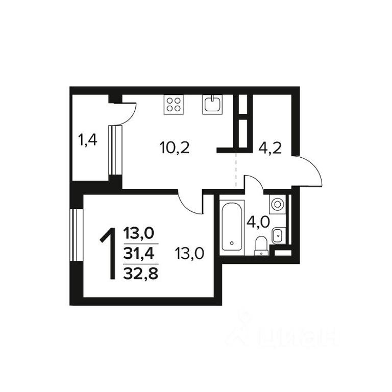 Apartment Sale, 32.8 sq. m. at Novye Vatutinki. Kvartal u vody, mikrorayon Zarechny, zhiloy rayon Novyye Vatutinki, Troitsk District, Moscow, Russia #1