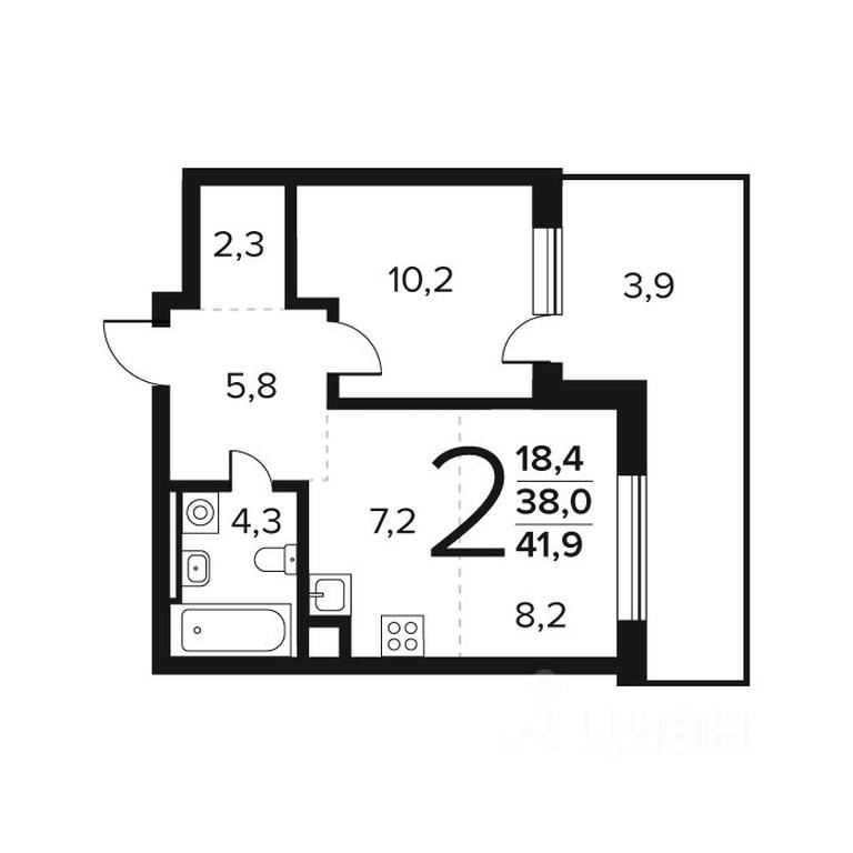 1-BD Apartment Sale, 41.9 sq. m. at Novye Vatutinki. Kvartal u vody, mikrorayon Zarechny, zhiloy rayon Novyye Vatutinki, Troitsk District, Moscow, Russia #1