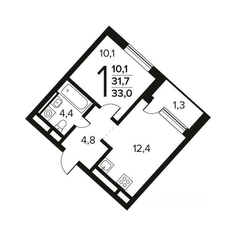 Apartment Sale, 33 sq. m. at Novye Vatutinki. Kvartal u vody, mikrorayon Zarechny, zhiloy rayon Novyye Vatutinki, Troitsk District, Moscow, Russia #1