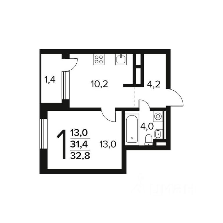 Apartment Sale, 32.8 sq. m. at Novye Vatutinki. Kvartal u vody, mikrorayon Zarechny, zhiloy rayon Novyye Vatutinki, Troitsk District, Moscow, Russia #1