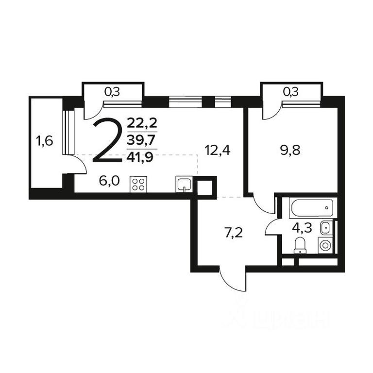 1-BD Apartment Sale, 41.9 sq. m. at Novye Vatutinki. Kvartal u vody, mikrorayon Zarechny, zhiloy rayon Novyye Vatutinki, Troitsk District, Moscow, Russia #1