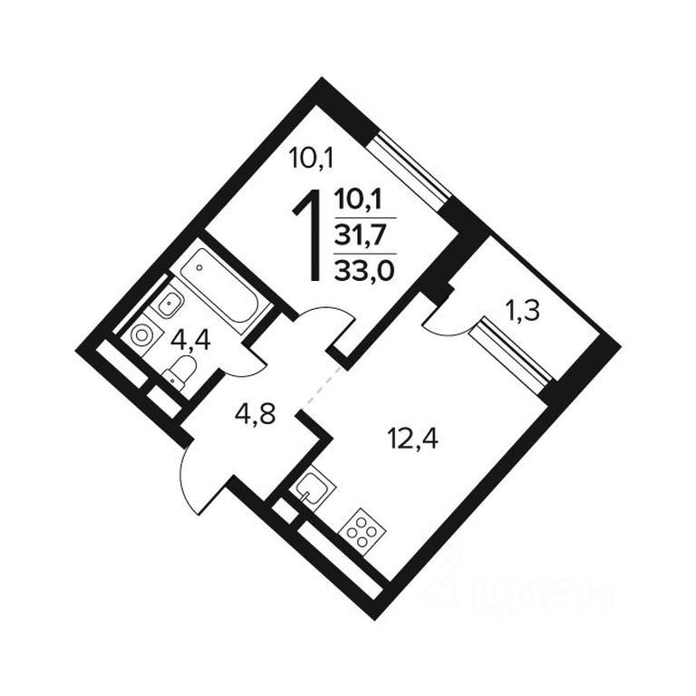 Apartment Sale, 33 sq. m. at Novye Vatutinki. Kvartal u vody, mikrorayon Zarechny, zhiloy rayon Novyye Vatutinki, Troitsk District, Moscow, Russia #1