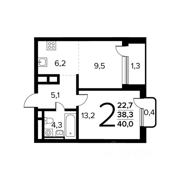 1-BD Apartment Sale, 40 sq. m. at Novye Vatutinki. Kvartal u vody, mikrorayon Zarechny, zhiloy rayon Novyye Vatutinki, Troitsk District, Moscow, Russia #1