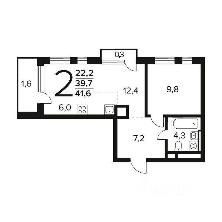 1-BD Apartment Sale, 41.6平方米 at Novye Vatutinki. Kvartal u vody, mikrorayon Zarechny, zhiloy rayon Novyye Vatutinki, Troitsk District, Moscow, Russia #1