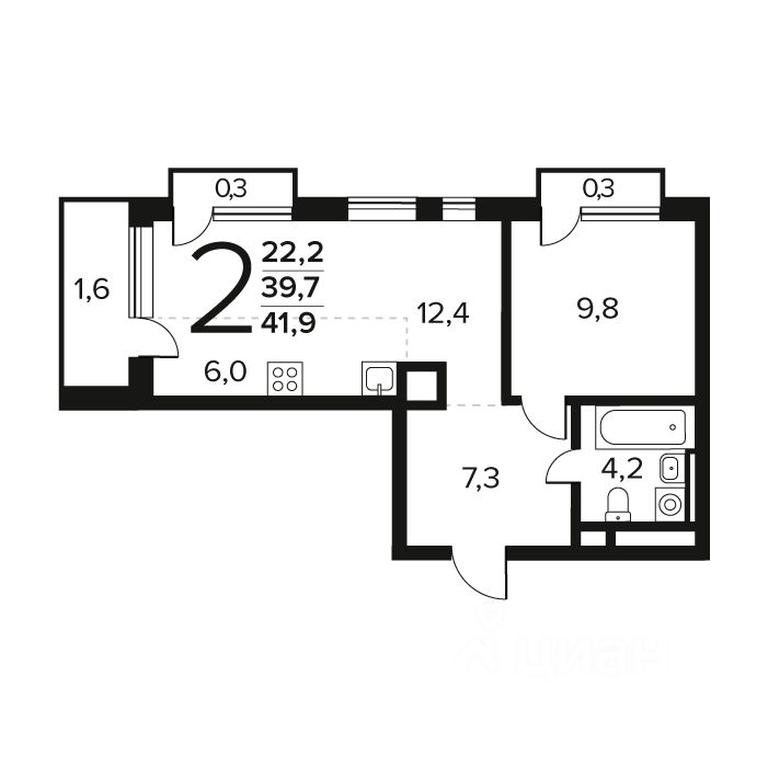 1-BD Apartment Sale, 41.9 sq. m. at Novye Vatutinki. Kvartal u vody, mikrorayon Zarechny, zhiloy rayon Novyye Vatutinki, Troitsk District, Moscow, Russia #1