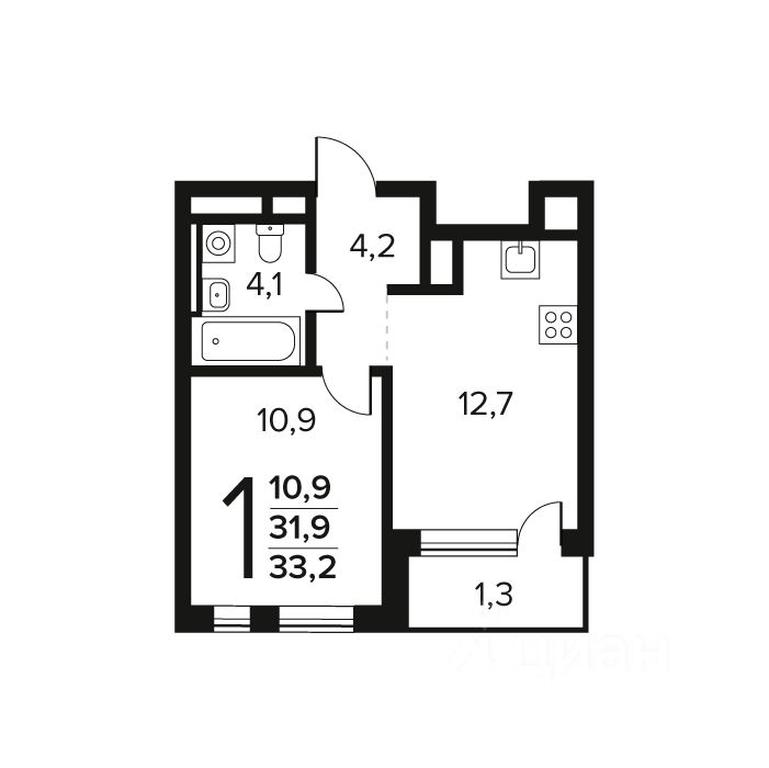 Apartment Sale, 33.2 sq. m. at Novye Vatutinki. Kvartal u vody, mikrorayon Zarechny, zhiloy rayon Novyye Vatutinki, Troitsk District, Moscow, Russia #1