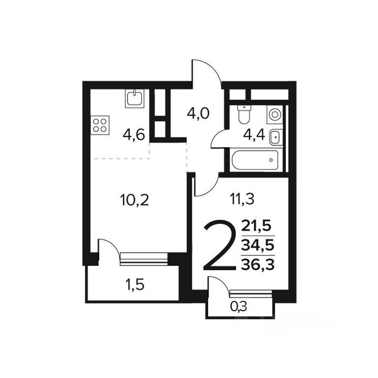 1-BD Apartment Sale, 36.3平方米 at Novye Vatutinki. Kvartal u vody, mikrorayon Zarechny, zhiloy rayon Novyye Vatutinki, Troitsk District, Moscow, Russia #1