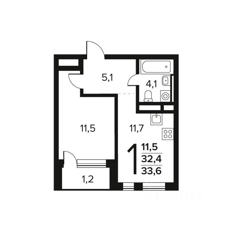 Apartment Sale, 33.6 sq. m. at Novye Vatutinki. Kvartal u vody, mikrorayon Zarechny, zhiloy rayon Novyye Vatutinki, Troitsk District, Moscow, Russia #1