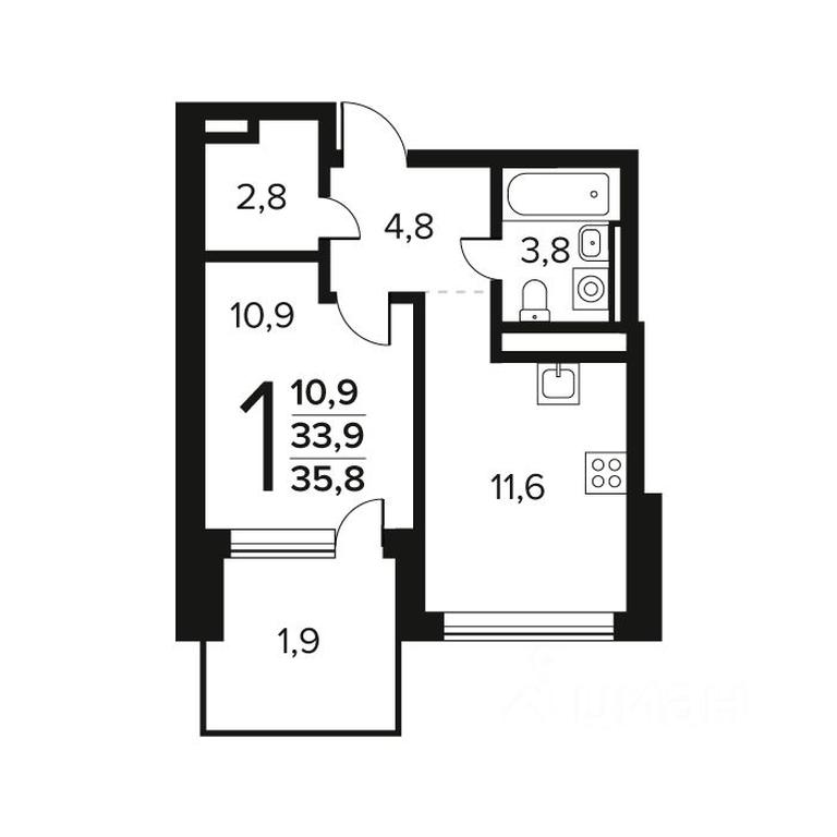 Apartment Sale, 35.8 sq. m. at Novye Vatutinki. Kvartal u vody, mikrorayon Zarechny, zhiloy rayon Novyye Vatutinki, Troitsk District, Moscow, Russia #1