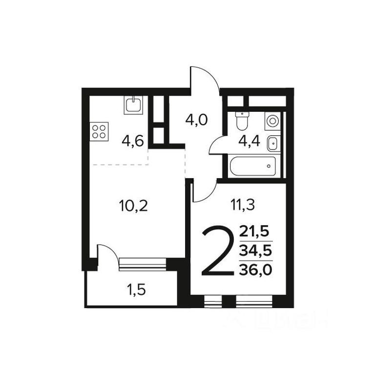 1-BD Apartment Sale, 36 sq. m. at Novye Vatutinki. Kvartal u vody, mikrorayon Zarechny, zhiloy rayon Novyye Vatutinki, Troitsk District, Moscow, Russia #1