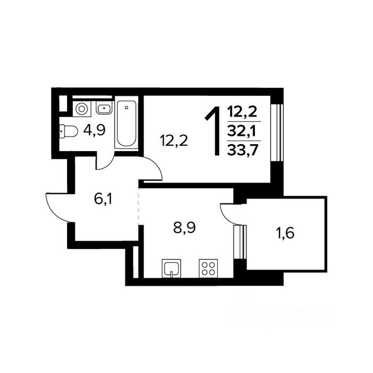Apartment Sale, 33.7 sq. m. at Novye Vatutinki. Kvartal u vody, mikrorayon Zarechny, zhiloy rayon Novyye Vatutinki, Troitsk District, Moscow, Russia #1
