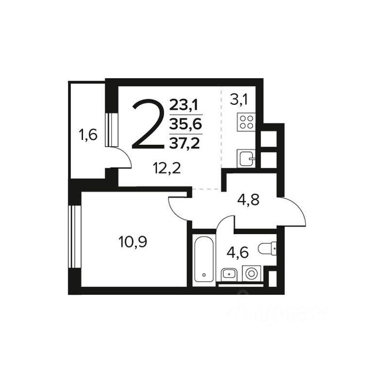 1-BD Apartment Sale, 37.2 sq. m. at Novye Vatutinki. Kvartal u vody, mikrorayon Zarechny, zhiloy rayon Novyye Vatutinki, Troitsk District, Moscow, Russia #1