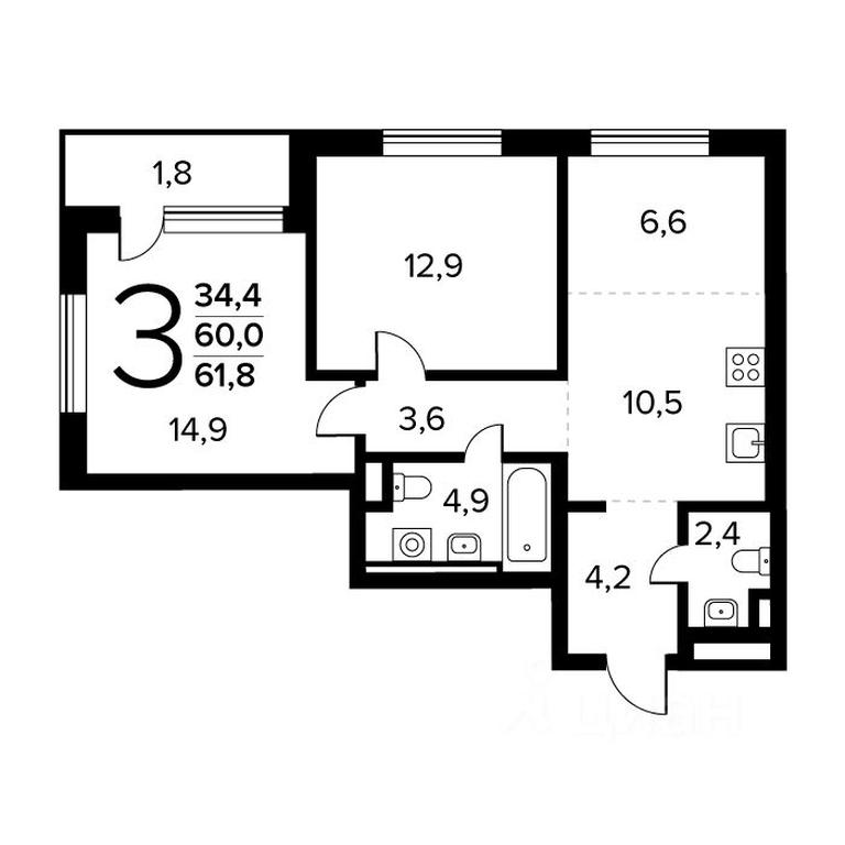 2-BD Apartment Sale, 61.8 sq. m. at Novye Vatutinki. Kvartal u vody, mikrorayon Zarechny, zhiloy rayon Novyye Vatutinki, Troitsk District, Moscow, Russia #1 2-BD Apartment Sale, 61.8 sq. m. at Novye Vatutinki. Kvartal u vody, mikrorayon Zarechny, zhiloy rayon Novyye Vatutinki, Troitsk District, Moscow, Russia #1