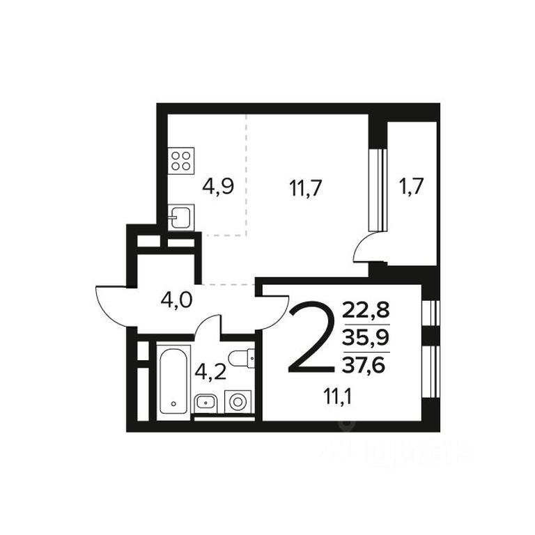 1-BD Apartment Sale, 37.6 sq. m. at Novye Vatutinki. Kvartal u vody, mikrorayon Zarechny, zhiloy rayon Novyye Vatutinki, Troitsk District, Moscow, Russia #1