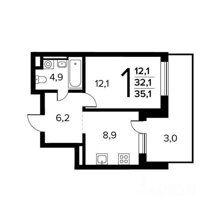 Apartment Sale, 35.11 sq. m. at Novye Vatutinki. Kvartal u vody, mikrorayon Zarechny, zhiloy rayon Novyye Vatutinki, Troitsk District, Moscow, Russia #1