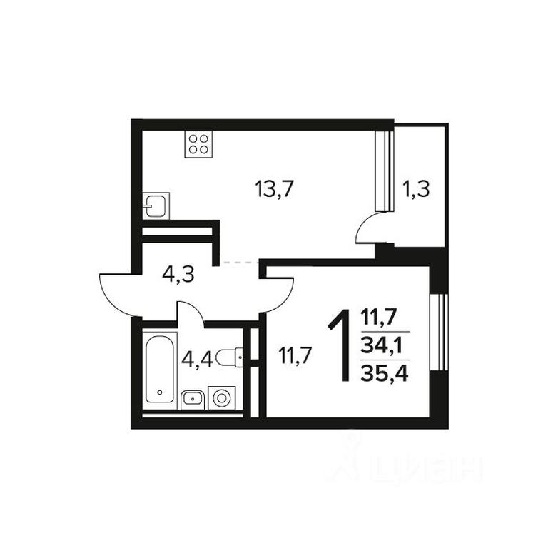 Apartment Sale, 35.4 sq. m. at Novye Vatutinki. Kvartal u vody, mikrorayon Zarechny, zhiloy rayon Novyye Vatutinki, Troitsk District, Moscow, Russia #1
