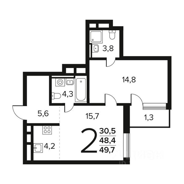 1-BD Apartment Sale, 49.7 sq. m. at Novye Vatutinki. Kvartal u vody, mikrorayon Zarechny, zhiloy rayon Novyye Vatutinki, Troitsk District, Moscow, Russia #1