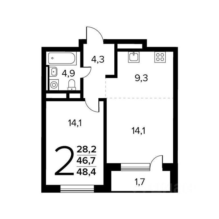 1-BD Apartment Sale, 48.4 sq. m. at Novye Vatutinki. Kvartal u vody, mikrorayon Zarechny, zhiloy rayon Novyye Vatutinki, Troitsk District, Moscow, Russia #1