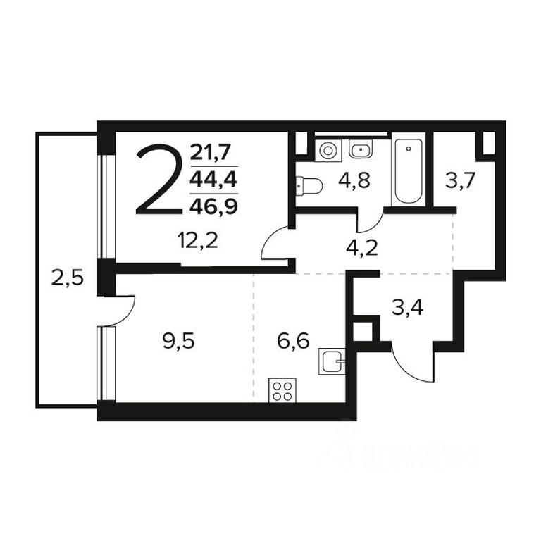 1-BD Apartment Sale, 46.9 sq. m. at Novye Vatutinki. Kvartal u vody, mikrorayon Zarechny, zhiloy rayon Novyye Vatutinki, Troitsk District, Moscow, Russia #1