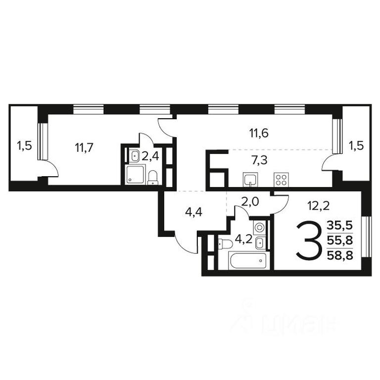 2-BD Apartment Sale, 58.8 sq. m. at Novye Vatutinki. Kvartal u vody, mikrorayon Zarechny, zhiloy rayon Novyye Vatutinki, Troitsk District, Moscow, Russia #1 2-BD Apartment Sale, 58.8 sq. m. at Novye Vatutinki. Kvartal u vody, mikrorayon Zarechny, zhiloy rayon Novyye Vatutinki, Troitsk District, Moscow, Russia #1