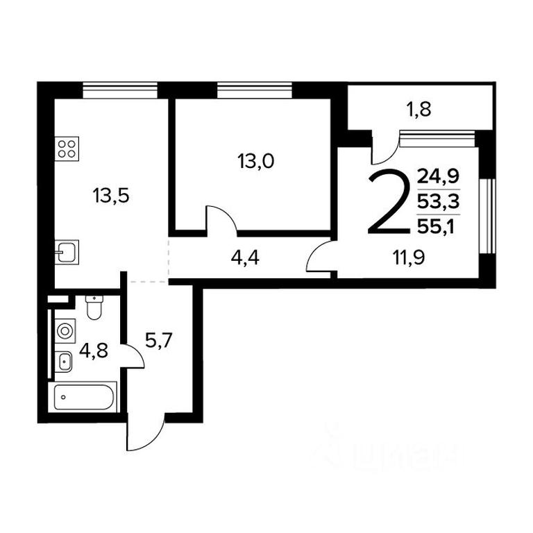 1-BD Apartment Sale, 55.1 sq. m. at Novye Vatutinki. Kvartal u vody, mikrorayon Zarechny, zhiloy rayon Novyye Vatutinki, Troitsk District, Moscow, Russia #1 1-BD Apartment Sale, 55.1 sq. m. at Novye Vatutinki. Kvartal u vody, mikrorayon Zarechny, zhiloy rayon Novyye Vatutinki, Troitsk District, Moscow, Russia #1