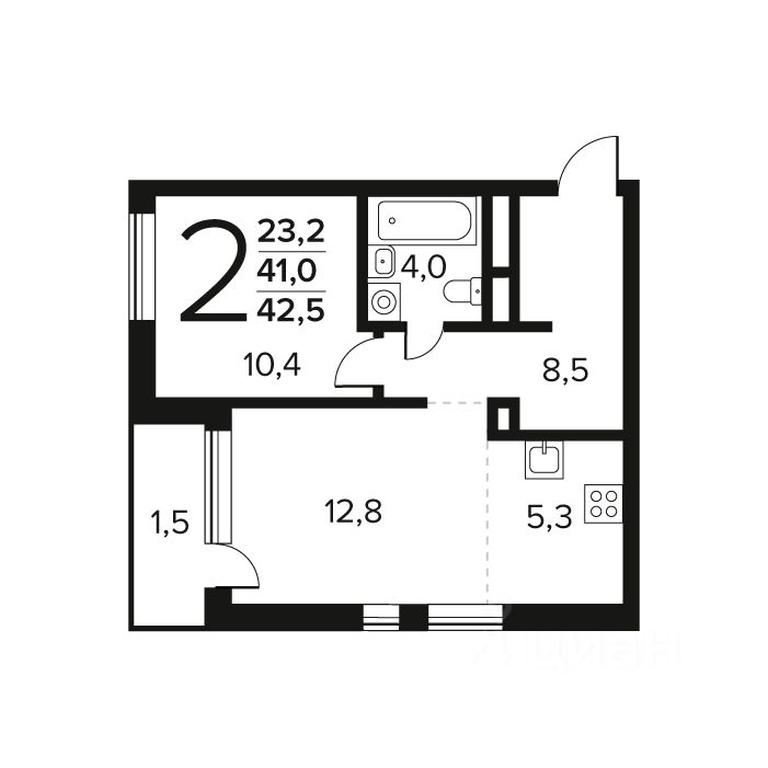 1-BD Apartment Sale, 42.5 sq. m. at Novye Vatutinki. Kvartal u vody, mikrorayon Zarechny, zhiloy rayon Novyye Vatutinki, Troitsk District, Moscow, Russia #1