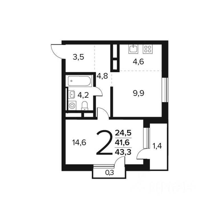1-BD Apartment Sale, 43.3 sq. m. at Novye Vatutinki. Kvartal u vody, mikrorayon Zarechny, zhiloy rayon Novyye Vatutinki, Troitsk District, Moscow, Russia #1