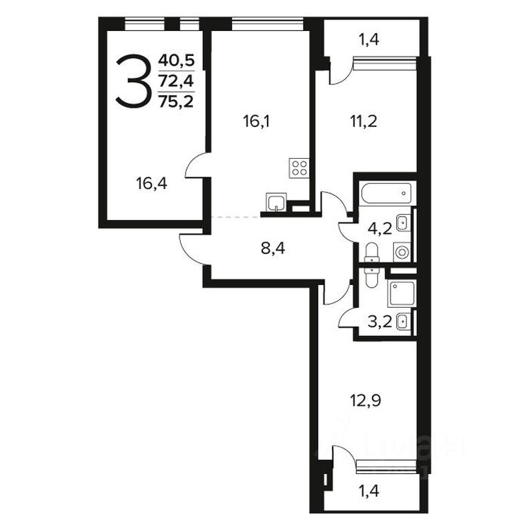 2-BD Apartment Sale, 75.2平方米 at Novye Vatutinki. Kvartal u vody, mikrorayon Zarechny, zhiloy rayon Novyye Vatutinki, Troitsk District, Moscow, Russia #1 2-BD Apartment Sale, 75.2平方米 at Novye Vatutinki. Kvartal u vody, mikrorayon Zarechny, zhiloy rayon Novyye Vatutinki, Troitsk District, Moscow, Russia #1
