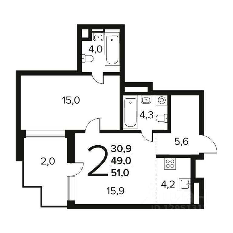 1-BD Apartment Sale, 51 sq. m. at Novye Vatutinki. Kvartal u vody, mikrorayon Zarechny, zhiloy rayon Novyye Vatutinki, Troitsk District, Moscow, Russia #1