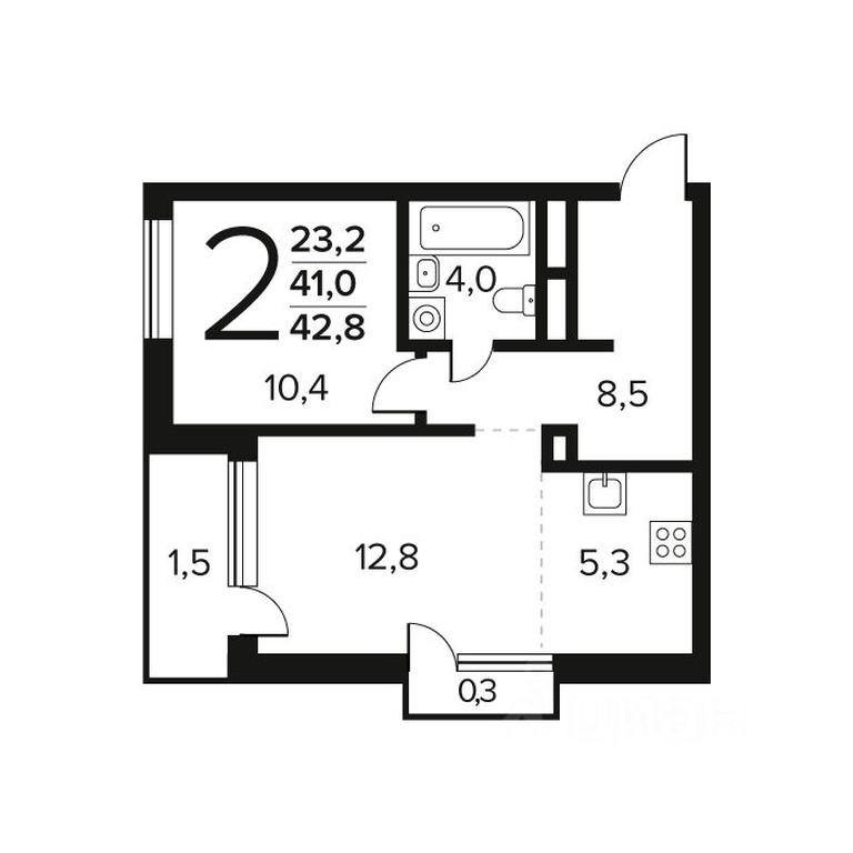 1-BD Apartment Sale, 42.8 sq. m. at Novye Vatutinki. Kvartal u vody, mikrorayon Zarechny, zhiloy rayon Novyye Vatutinki, Troitsk District, Moscow, Russia #1
