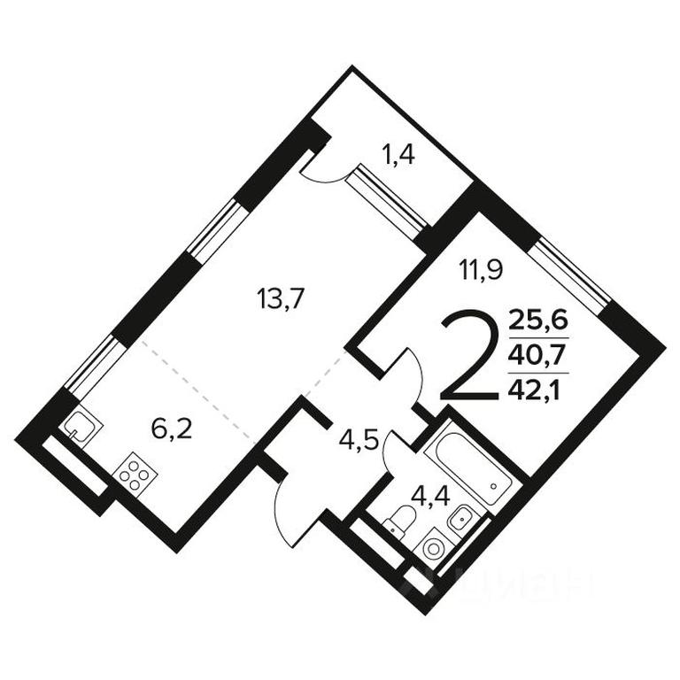 1-BD Apartment Sale, 42.1 sq. m. at Novye Vatutinki. Kvartal u vody, mikrorayon Zarechny, zhiloy rayon Novyye Vatutinki, Troitsk District, Moscow, Russia #1
