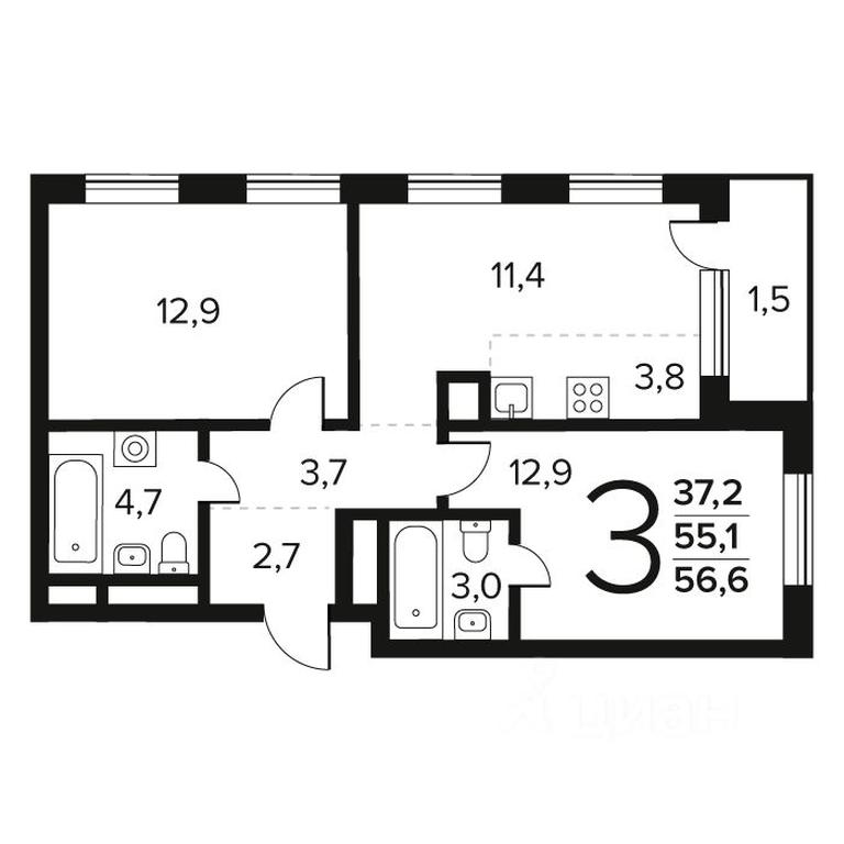 2-BD Apartment Sale, 56.6 sq. m. at Novye Vatutinki. Kvartal u vody, mikrorayon Zarechny, zhiloy rayon Novyye Vatutinki, Troitsk District, Moscow, Russia #1 2-BD Apartment Sale, 56.6 sq. m. at Novye Vatutinki. Kvartal u vody, mikrorayon Zarechny, zhiloy rayon Novyye Vatutinki, Troitsk District, Moscow, Russia #1