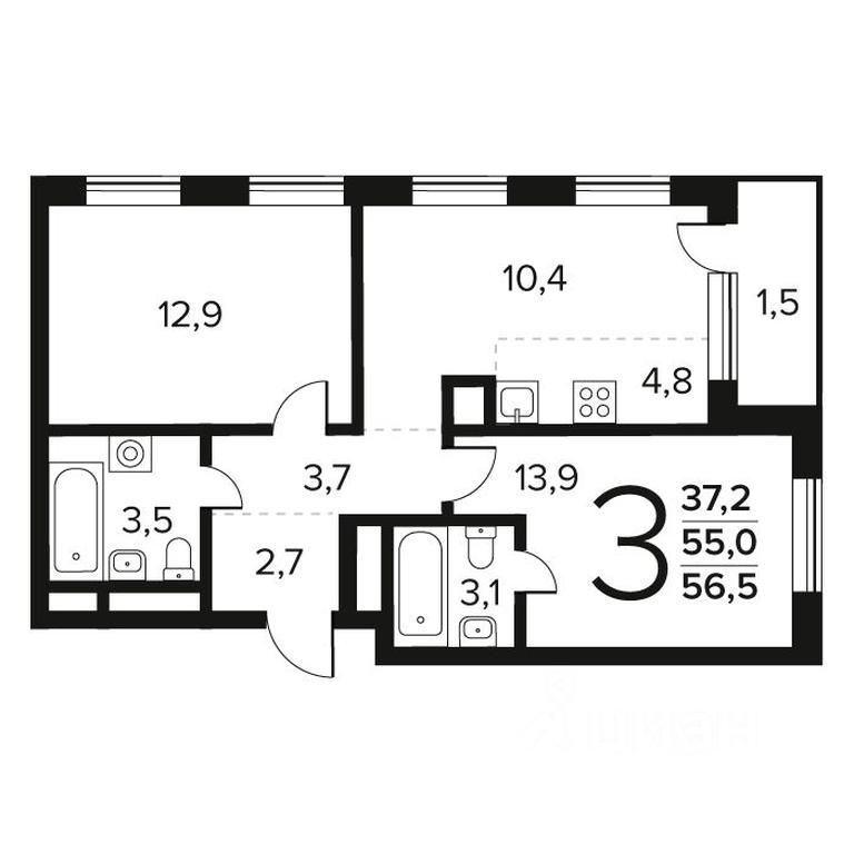 2-BD Apartment Sale, 56.5 sq. m. at Novye Vatutinki. Kvartal u vody, mikrorayon Zarechny, zhiloy rayon Novyye Vatutinki, Troitsk District, Moscow, Russia #1 2-BD Apartment Sale, 56.5 sq. m. at Novye Vatutinki. Kvartal u vody, mikrorayon Zarechny, zhiloy rayon Novyye Vatutinki, Troitsk District, Moscow, Russia #1