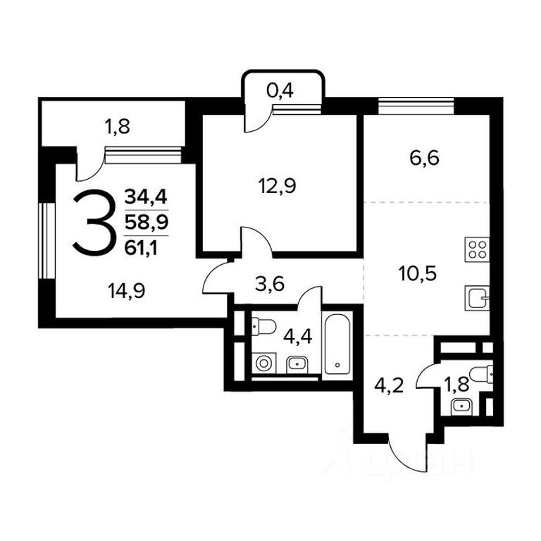 2-BD Apartment Sale, 61.1 sq. m. at Novye Vatutinki. Kvartal u vody, mikrorayon Zarechny, zhiloy rayon Novyye Vatutinki, Troitsk District, Moscow, Russia #1 2-BD Apartment Sale, 61.1 sq. m. at Novye Vatutinki. Kvartal u vody, mikrorayon Zarechny, zhiloy rayon Novyye Vatutinki, Troitsk District, Moscow, Russia #1