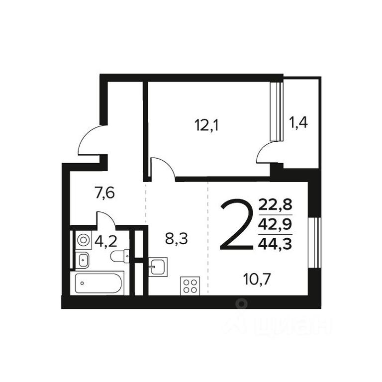 Продажа 1-комн. квартиры, 44,3 м² в ЖК «Новые Ватутинки. Квартал у воды », микрорайон Заречный, жилой район Новые Ватутинки, район Троицк, Москва, Россия #1