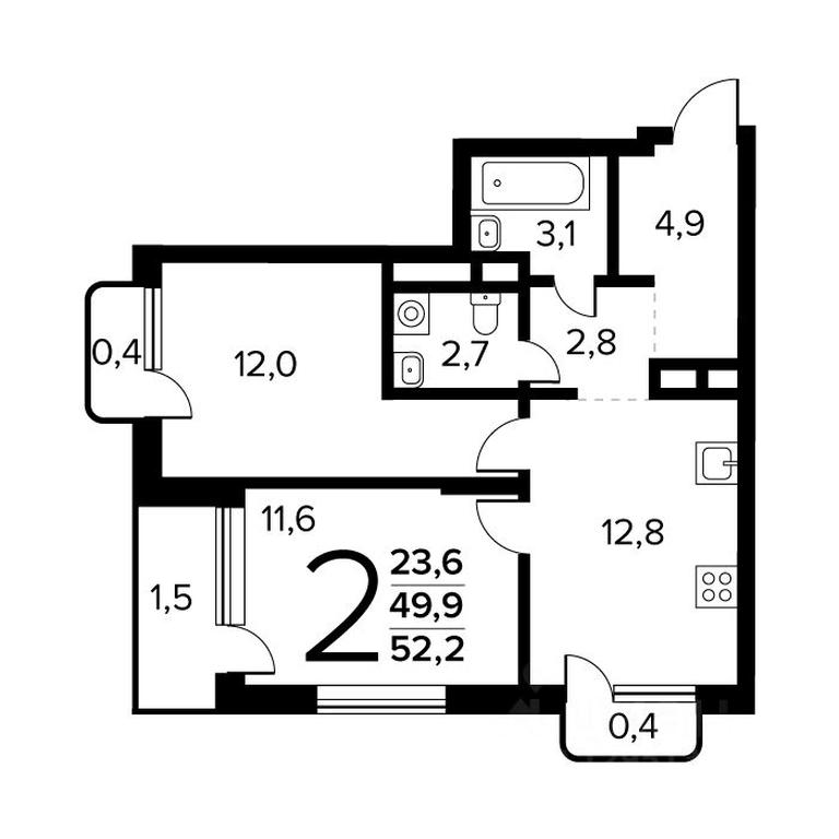 1-BD Apartment Sale, 52.2 sq. m. at Novye Vatutinki. Kvartal u vody, mikrorayon Zarechny, zhiloy rayon Novyye Vatutinki, Troitsk District, Moscow, Russia #1