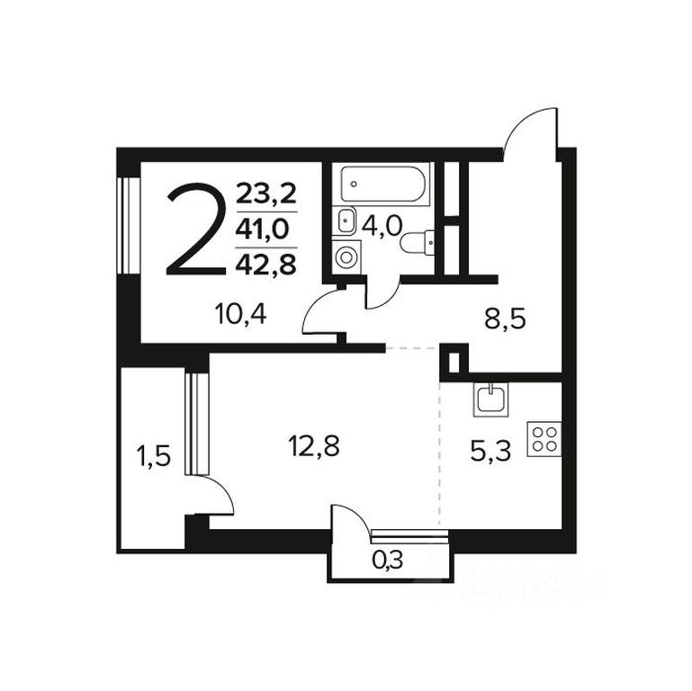 1-BD Apartment Sale, 42.8 sq. m. at Novye Vatutinki. Kvartal u vody, mikrorayon Zarechny, zhiloy rayon Novyye Vatutinki, Troitsk District, Moscow, Russia #1