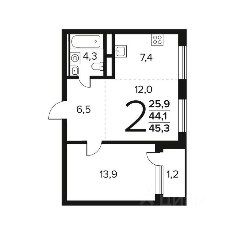 1-BD Apartment Sale, 45.3 sq. m. at Novye Vatutinki. Kvartal u vody, mikrorayon Zarechny, zhiloy rayon Novyye Vatutinki, Troitsk District, Moscow, Russia #1