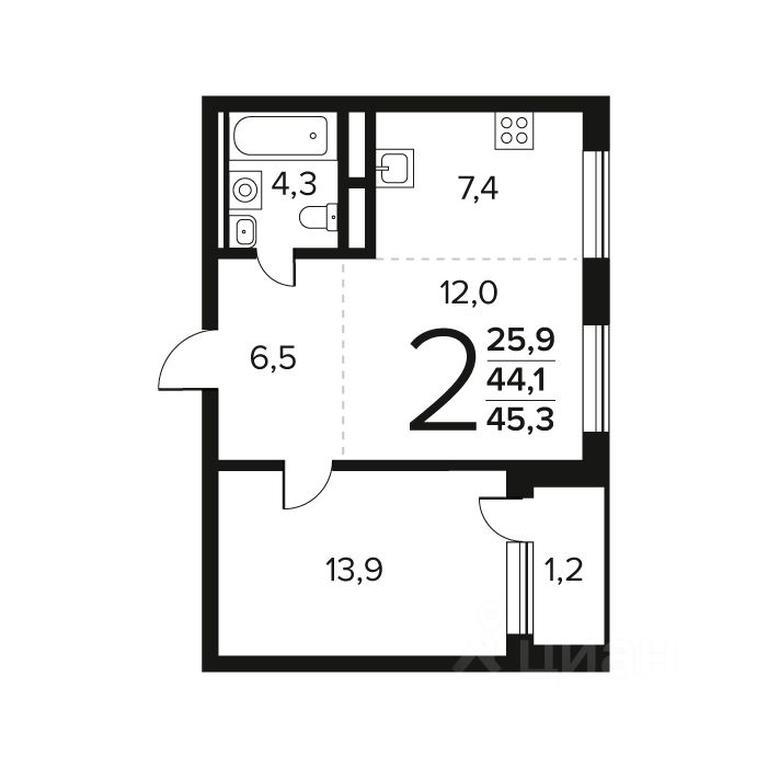 1-BD Apartment Sale, 45.3 sq. m. at Novye Vatutinki. Kvartal u vody, mikrorayon Zarechny, zhiloy rayon Novyye Vatutinki, Troitsk District, Moscow, Russia #1