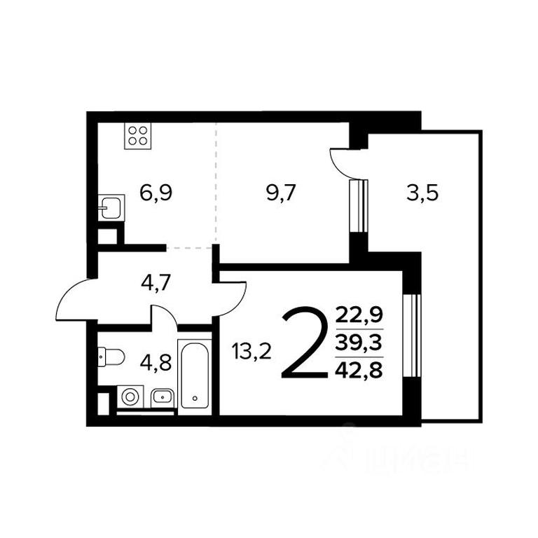 1-BD Apartment Sale, 42.8 sq. m. at Novye Vatutinki. Kvartal u vody, mikrorayon Zarechny, zhiloy rayon Novyye Vatutinki, Troitsk District, Moscow, Russia #1