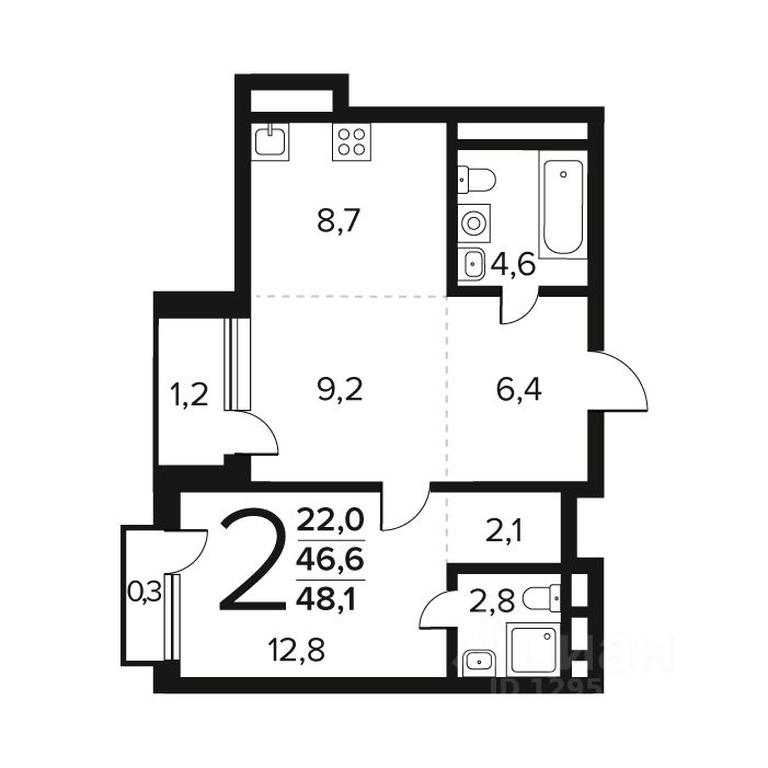 1-BD Apartment Sale, 48.1 sq. m. at Novye Vatutinki. Kvartal u vody, mikrorayon Zarechny, zhiloy rayon Novyye Vatutinki, Troitsk District, Moscow, Russia #1