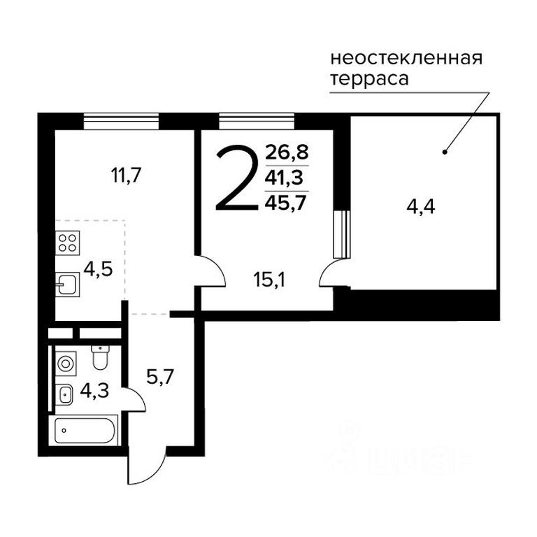 1-BD Apartment Sale, 45.7 sq. m. at Novye Vatutinki. Kvartal u vody, mikrorayon Zarechny, zhiloy rayon Novyye Vatutinki, Troitsk District, Moscow, Russia #1