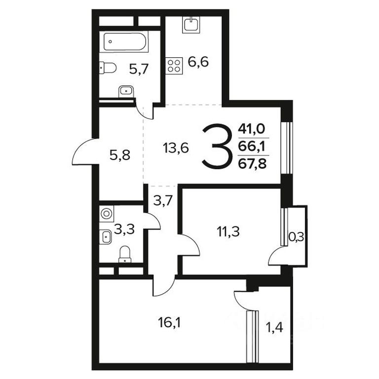 2-BD Apartment Sale, 67.8 sq. m. at Novye Vatutinki. Kvartal u vody, mikrorayon Zarechny, zhiloy rayon Novyye Vatutinki, Troitsk District, Moscow, Russia #1