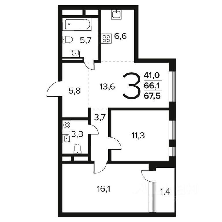 2-BD Apartment Sale, 67.5 sq. m. at Novye Vatutinki. Kvartal u vody, mikrorayon Zarechny, zhiloy rayon Novyye Vatutinki, Troitsk District, Moscow, Russia #1