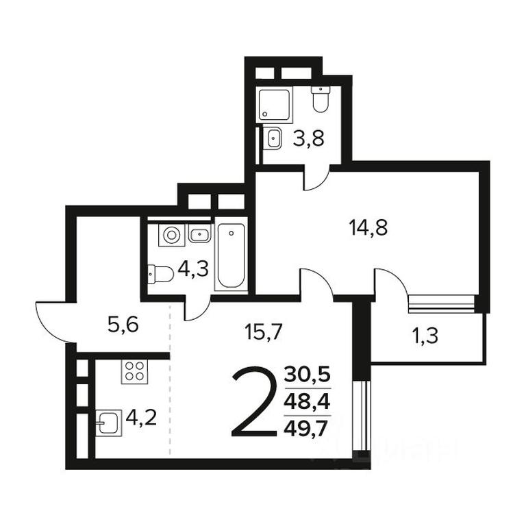 1-BD Apartment Sale, 49.7 sq. m. at Novye Vatutinki. Kvartal u vody, mikrorayon Zarechny, zhiloy rayon Novyye Vatutinki, Troitsk District, Moscow, Russia #1